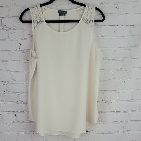 Van Heusen Cream Sleeveless Blouse/top With Lace Shoulders. Size XL - Picture 1 of 7